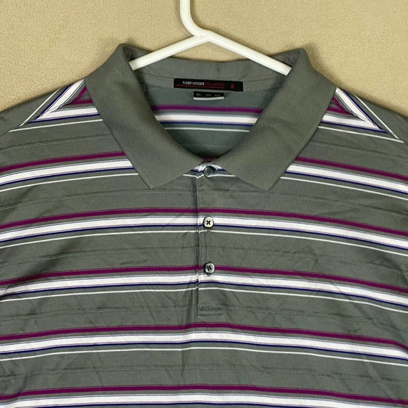 Nike Polo‎ Shirt Adult 2XL Gray Striped Tiger Woods Collection Golf Dri Fit Mens - Picture 2 of 10